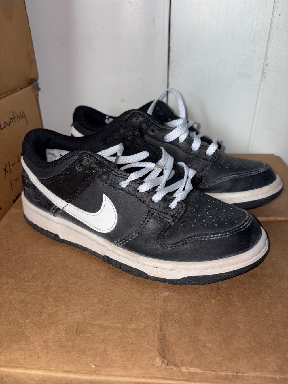 Nike Kids Black and White Dunk lows size 4Y